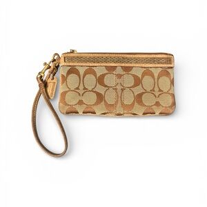 Coach Vintage Beaded Signature Tan and Brown Wristlet